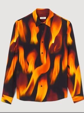 🔥 Sandro Paris Mens rayon Flame Button Down Shirt NWT